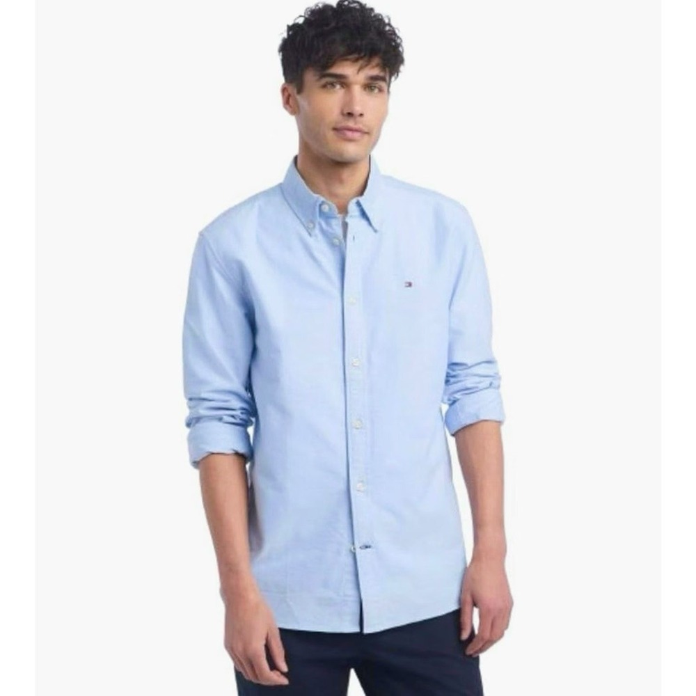 Tommy Hilfiger Regular Fit Stretch Oxford Long Sleeve Sport Shirt Blue Size XXL